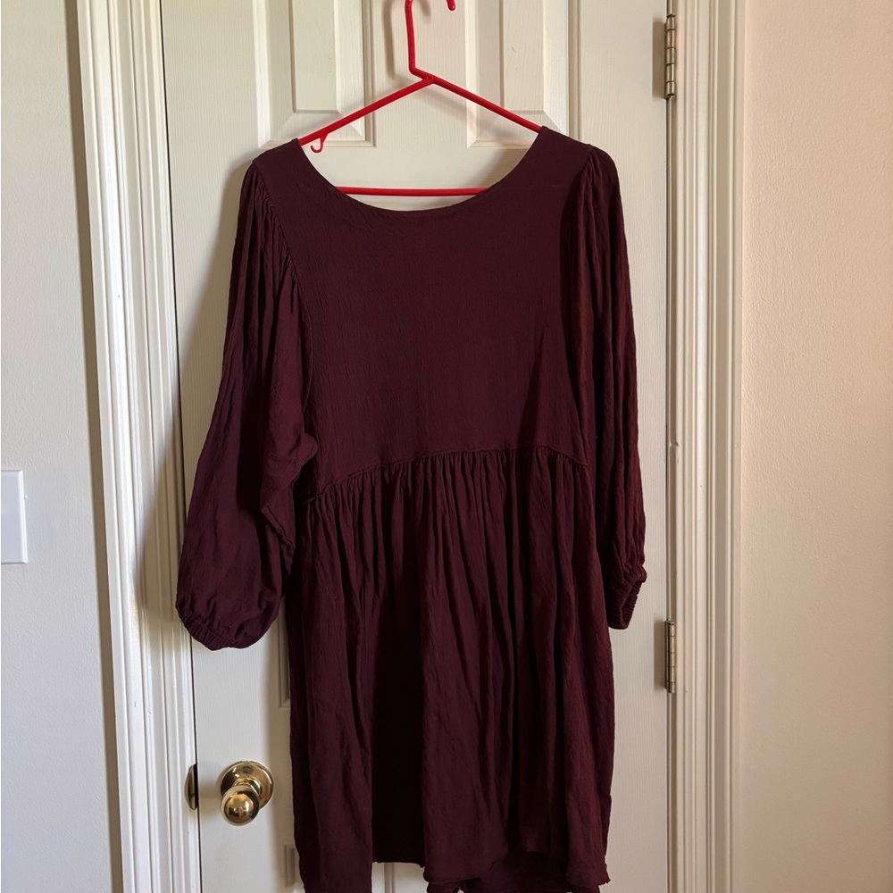 Free People Burgundy Long Sleeve Mini Dress